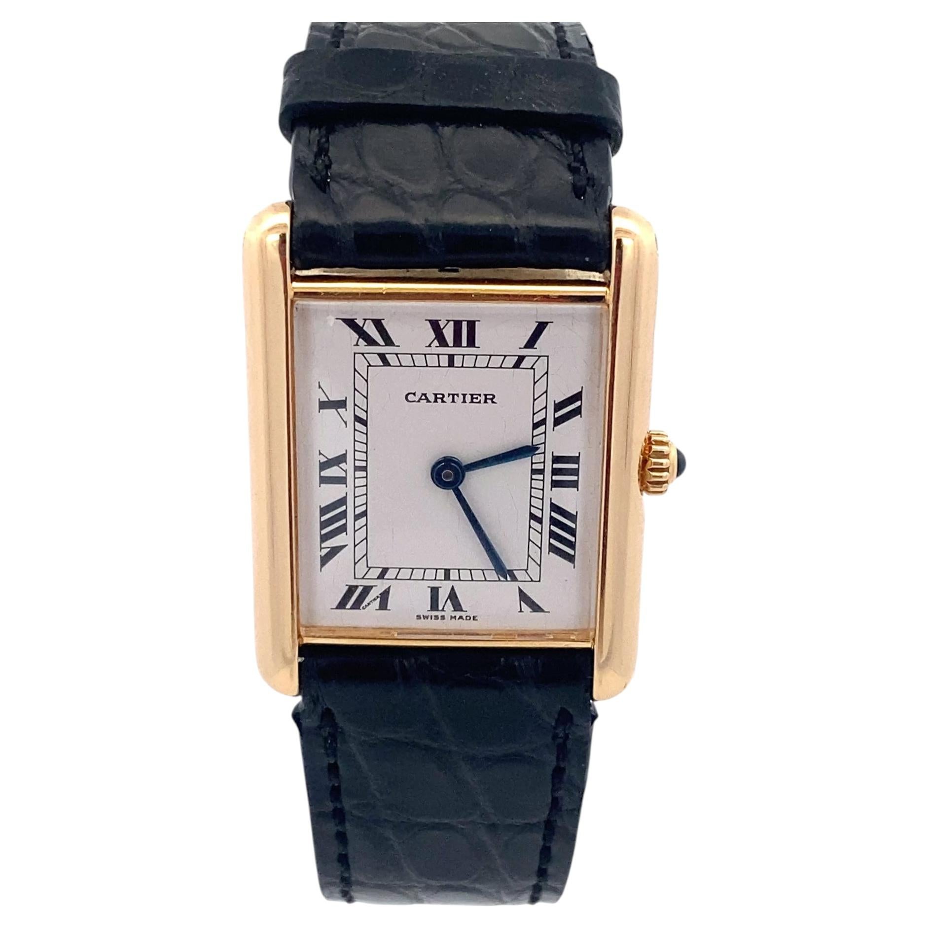Reloj de pulsera Cartier Tank de cuarzo, en oro amarillo de 18 quilates, de alrededor de 1980-1990