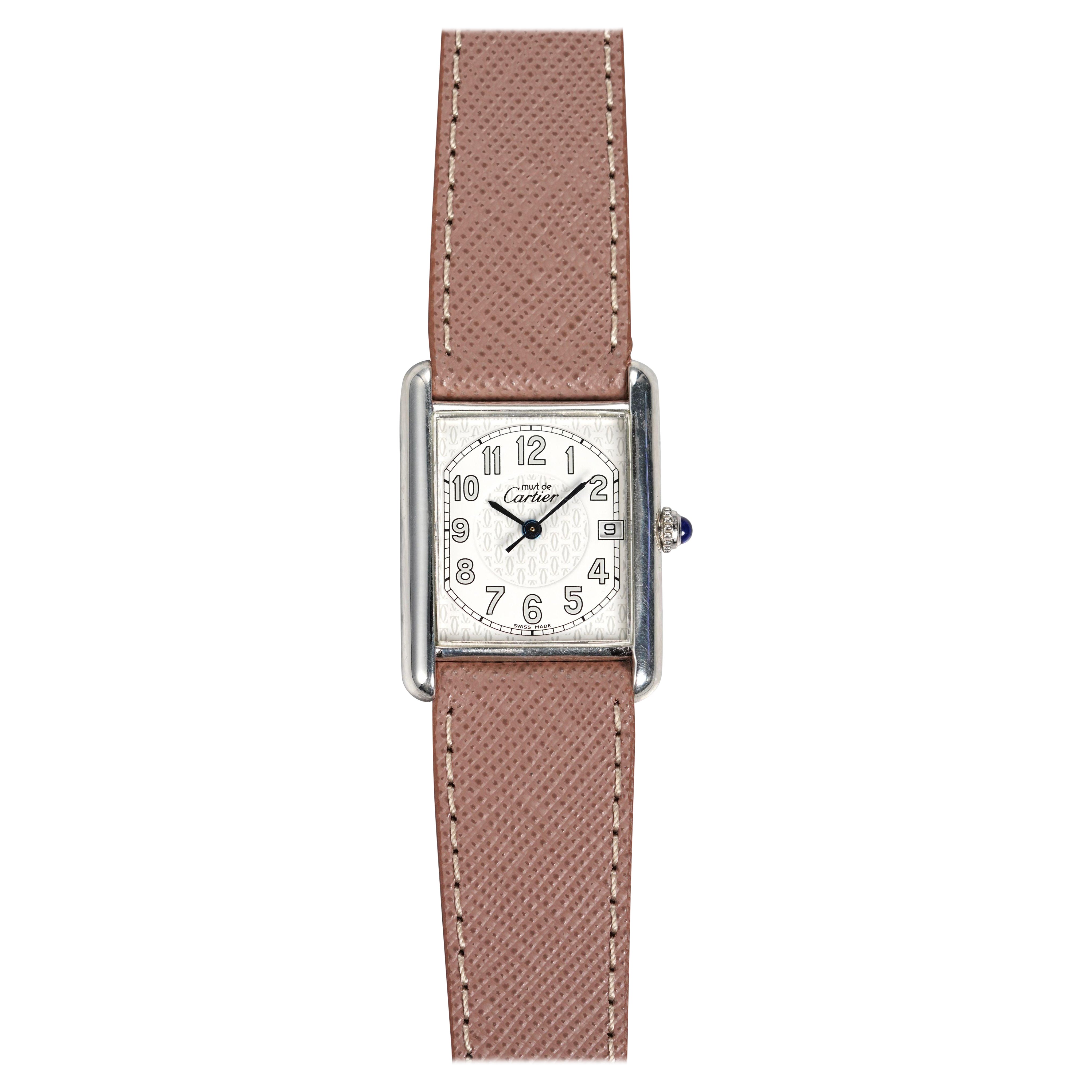 Reloj Cartier Tank 2414 con esfera monograma en plata, 1990-2000