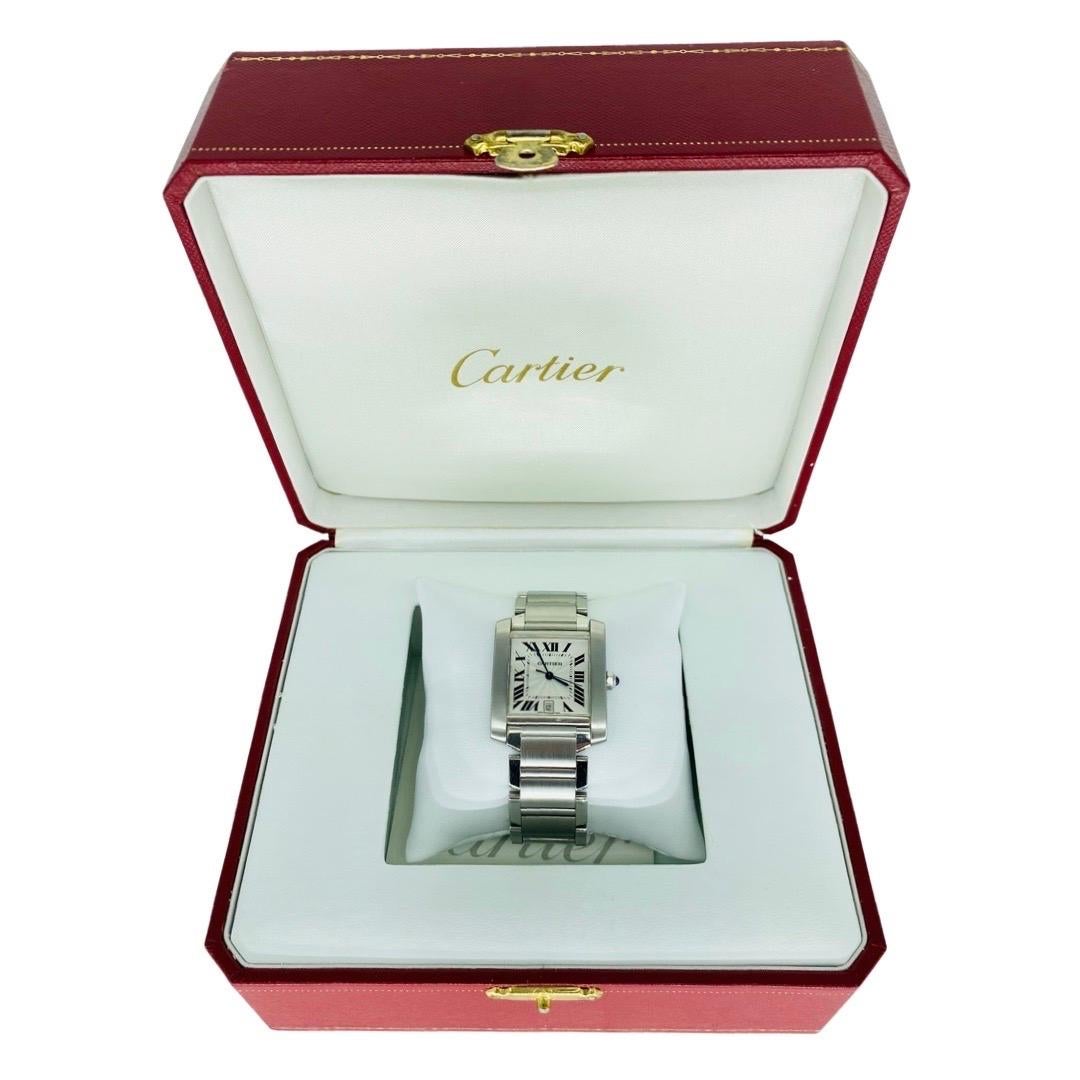 Cartier Tank 28mm Automatic Francaise with Date Stainless Steel Watch In Good Condition For Sale In Miami, FL