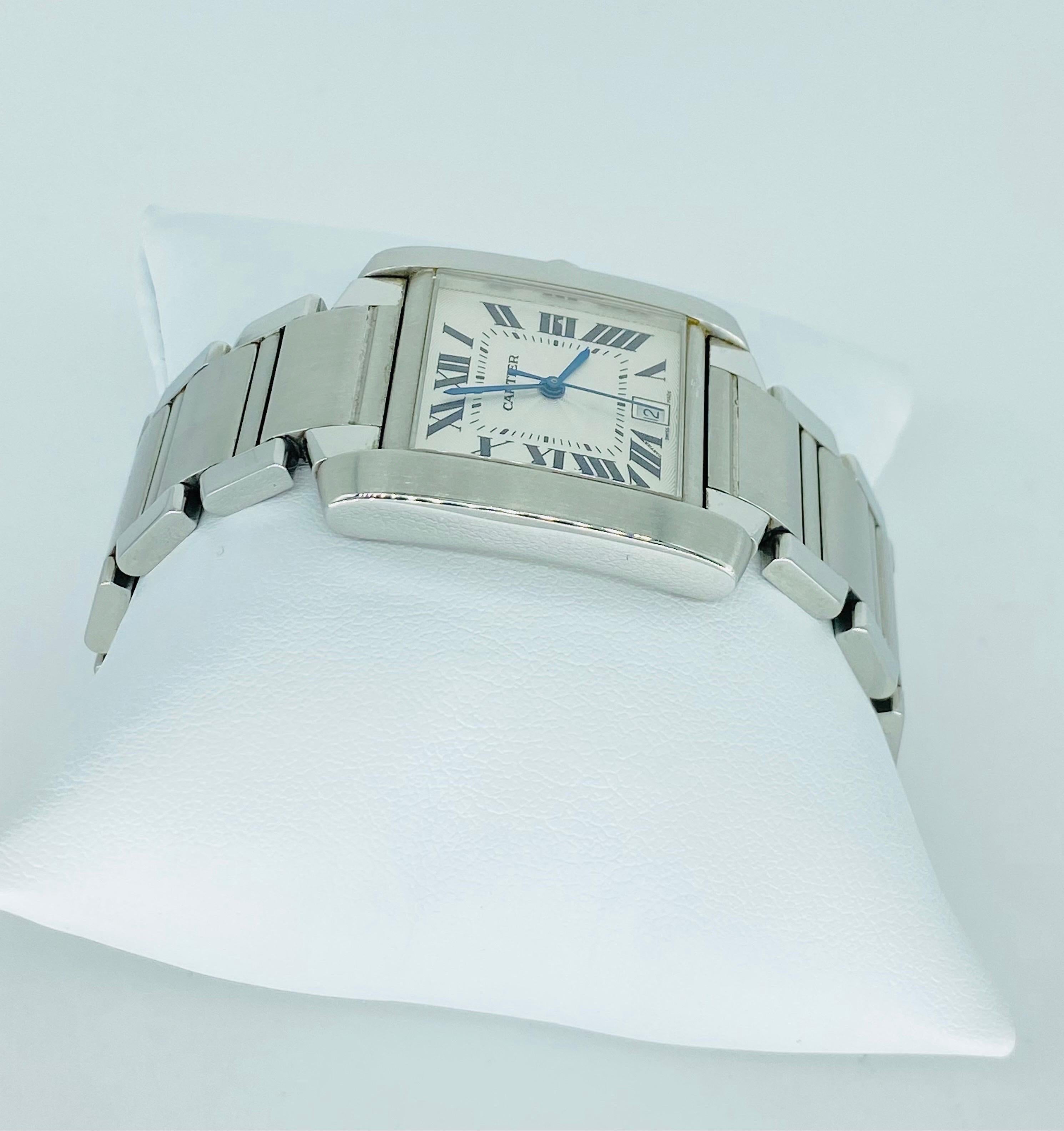 Cartier Tank 28mm Automatic Francaise with Date Stainless Steel Watch For Sale 4