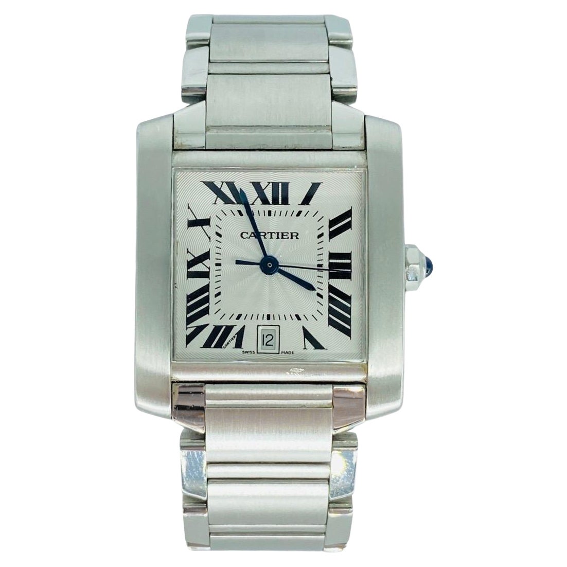 Cartier Tank 28mm Automatic Francaise with Date Stainless Steel Watch For Sale