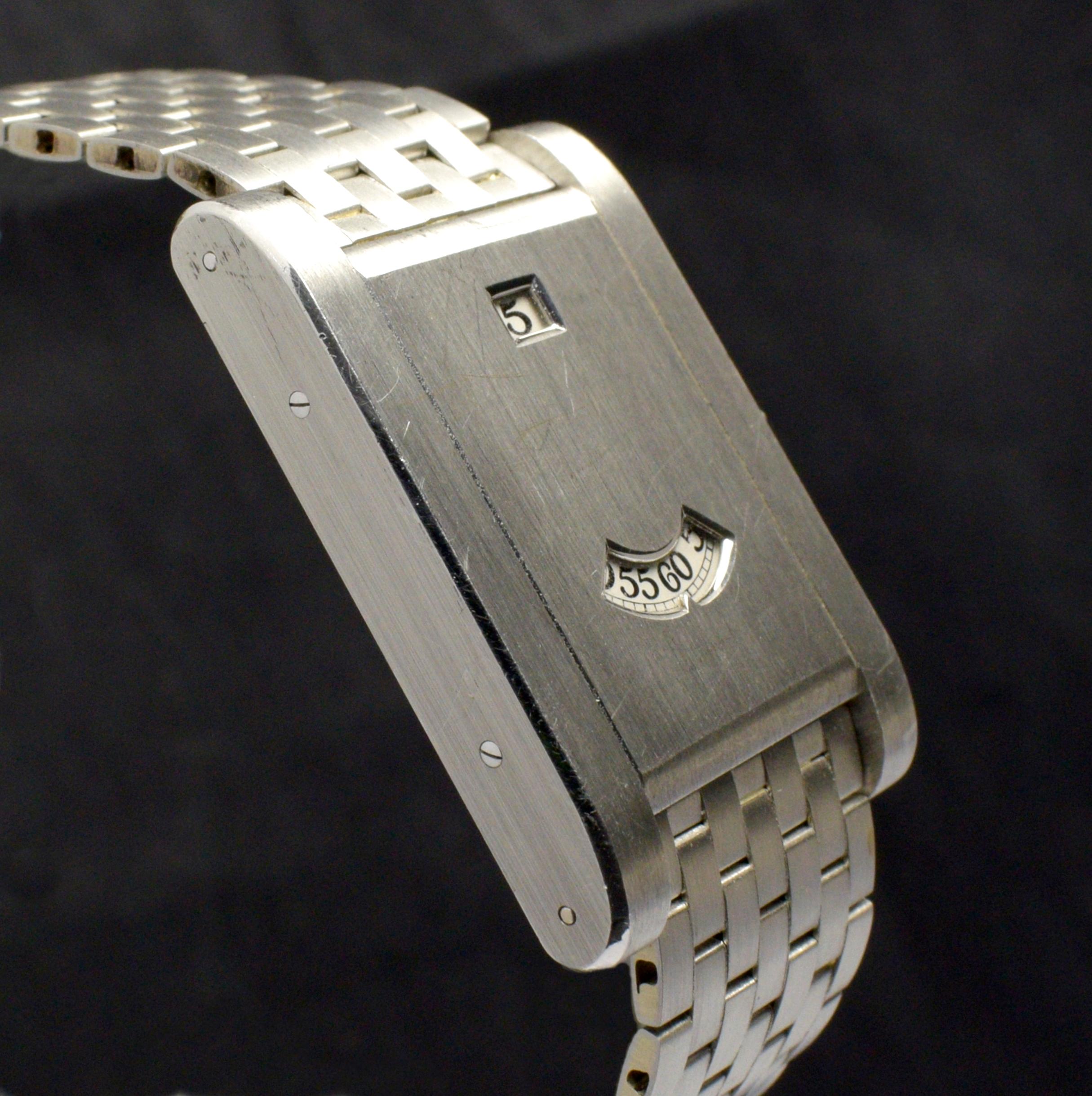Cartier Tank à Guichets 150th Anniversary CPCP Platinum Jump Hour Limited, 1997 In Good Condition In Central & Western District, HK