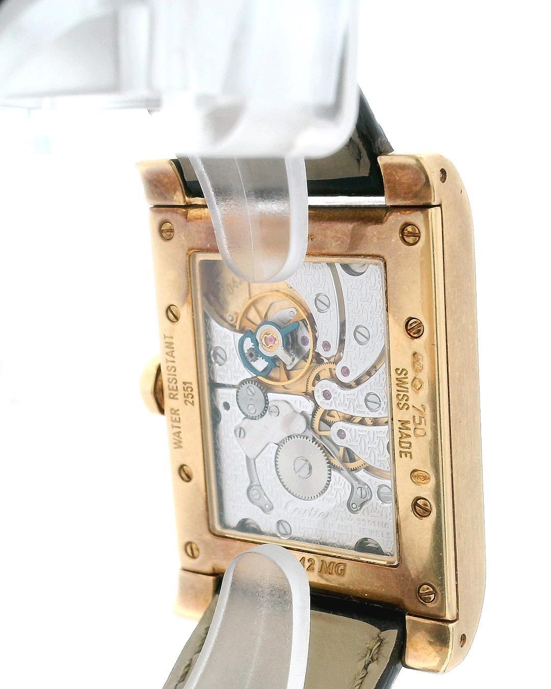 Women's or Men's Cartier Tank a Vis W1534251- 18K Yellow Gold 2-Time Zone Watch For Sale