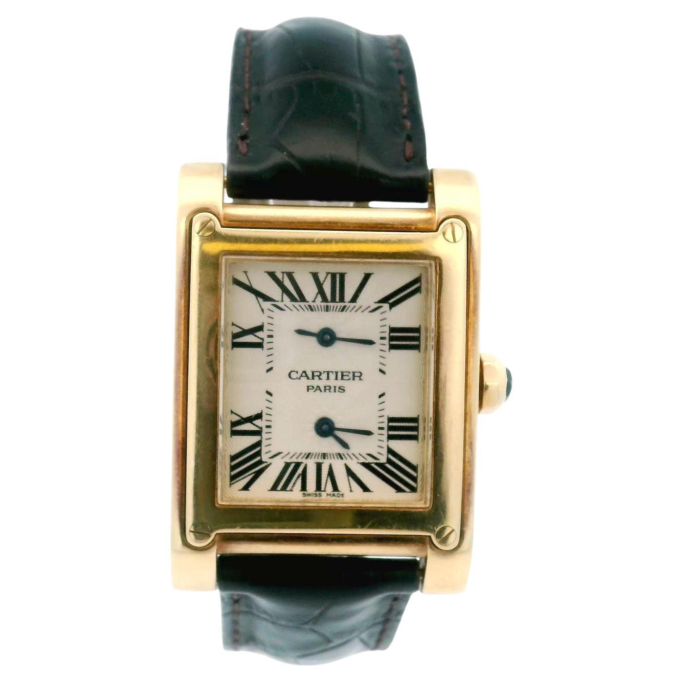 Cartier Tank a Vis W1534251- 18K Yellow Gold 2-Time Zone Watch