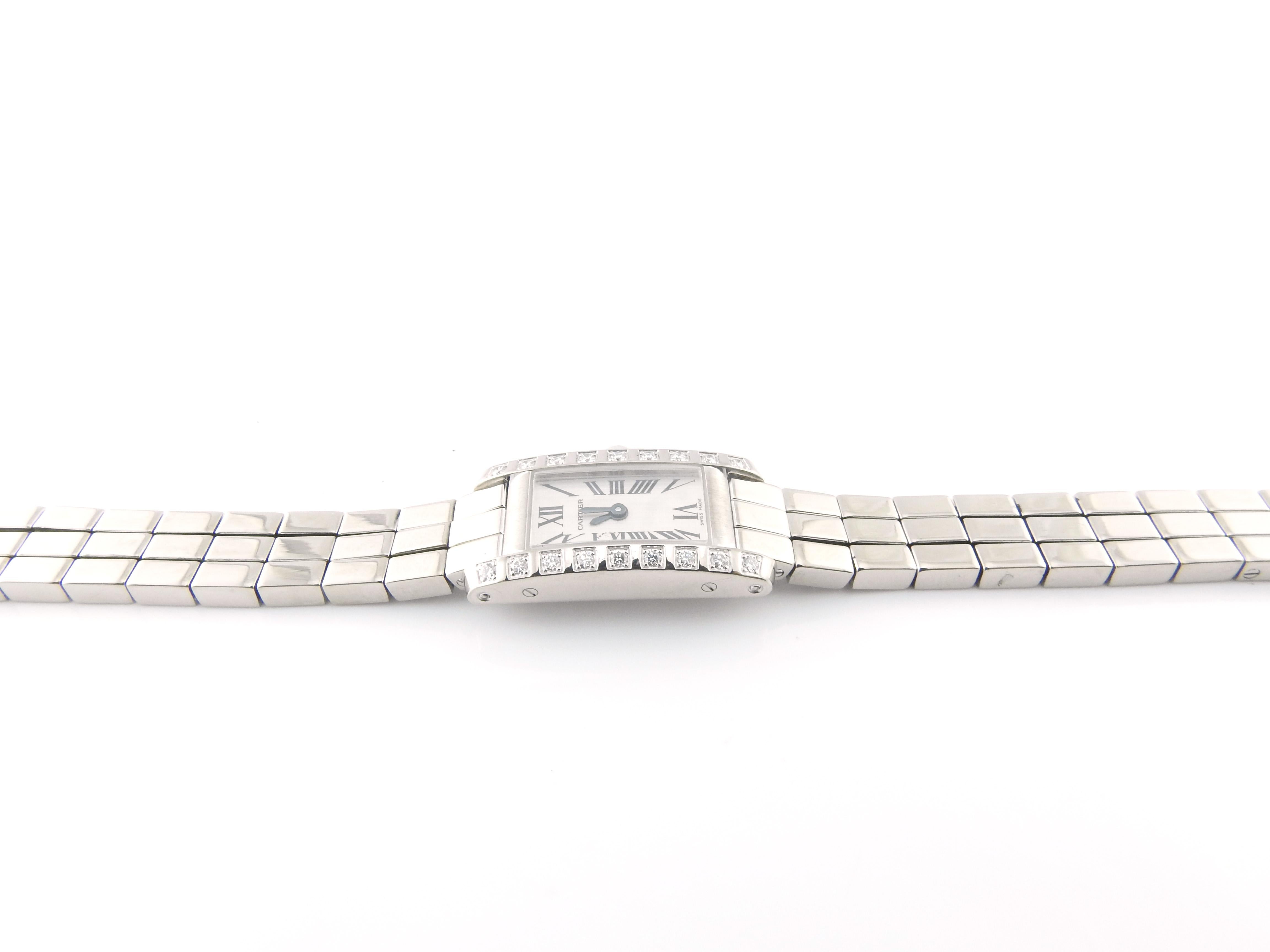 Women's Cartier Tank Allongee Lanieres 2544 18 Karat White Gold Diamond Ladies Watch Box