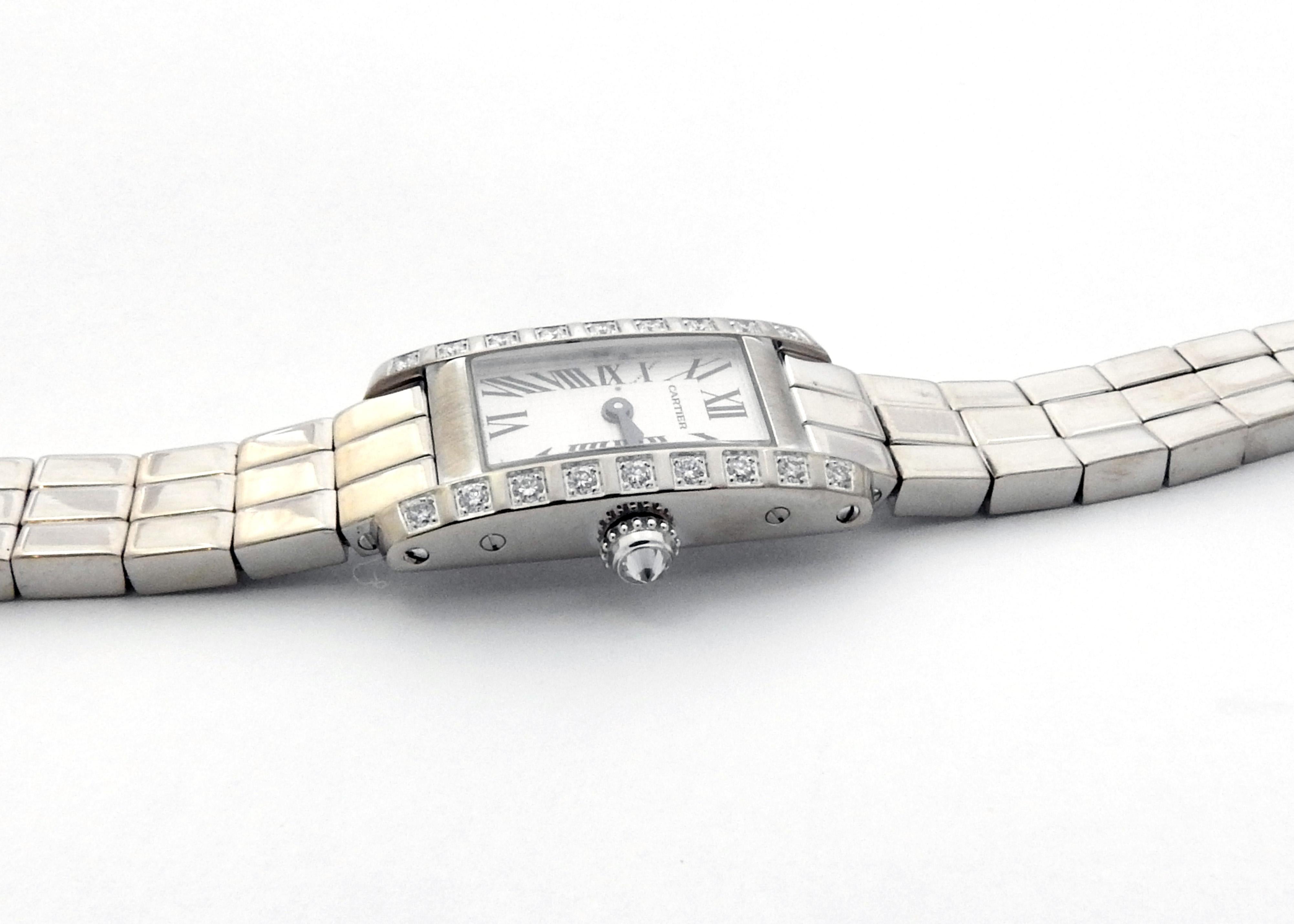 Cartier Tank Allongee Lanieres #2544 18 Karat White Gold Diamond Ladies Watch 4