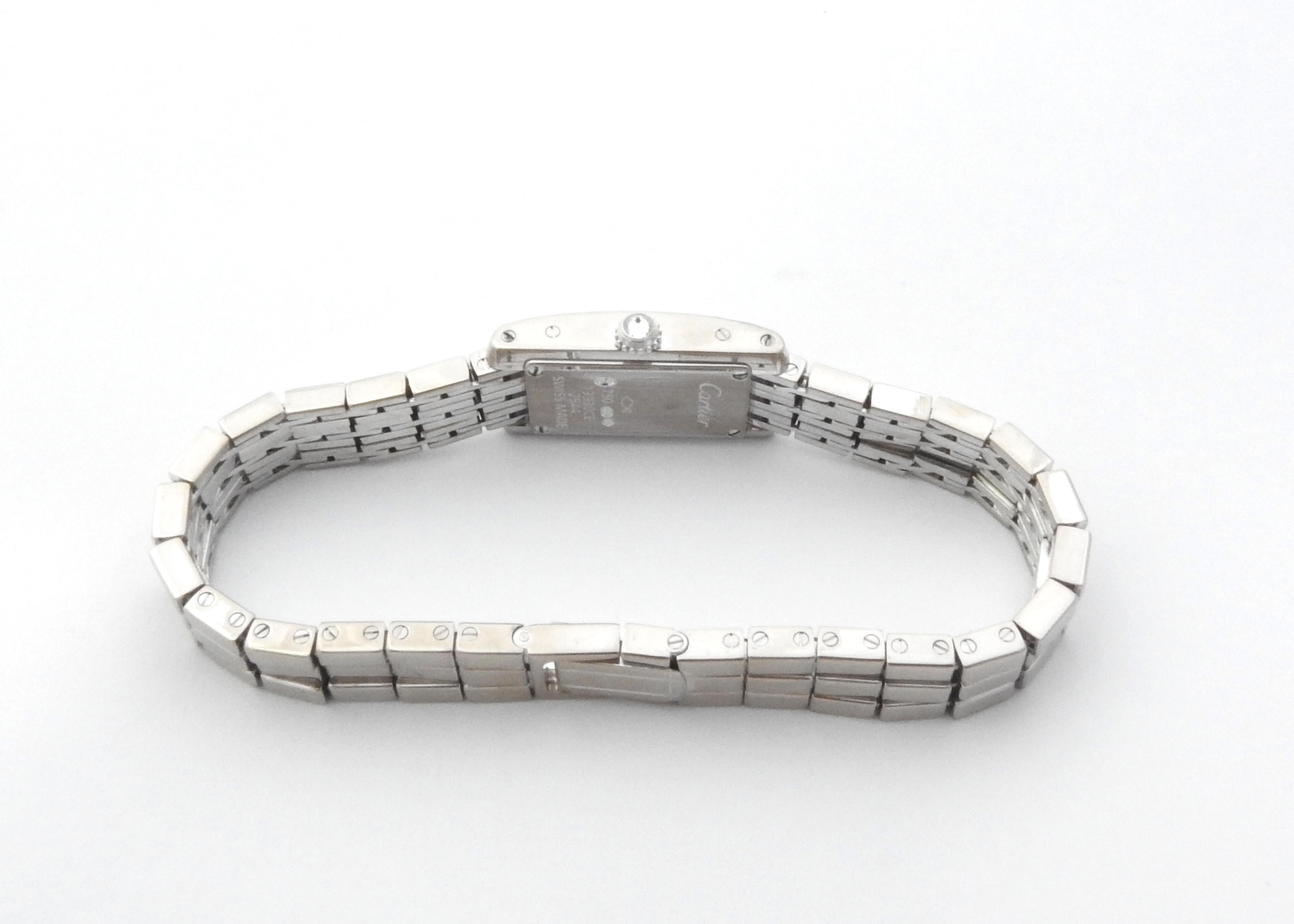 Cartier Tank Allongee Lanieres #2544 18 Karat White Gold Diamond Ladies Watch In Good Condition In Washington Depot, CT