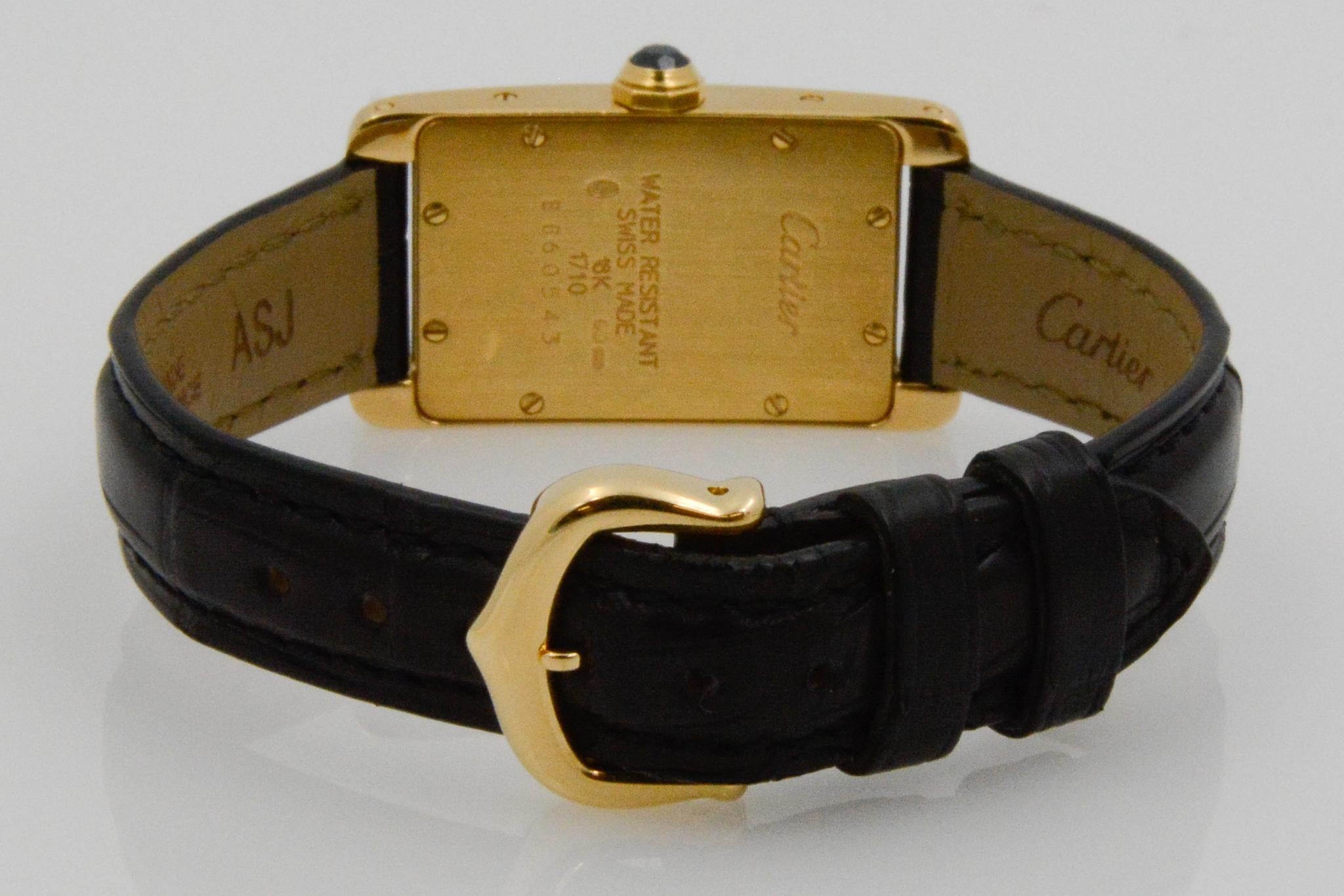 Cartier Tank American 18 Karat Yellow Gold Ivory Roman Dial In Good Condition In Dallas, TX