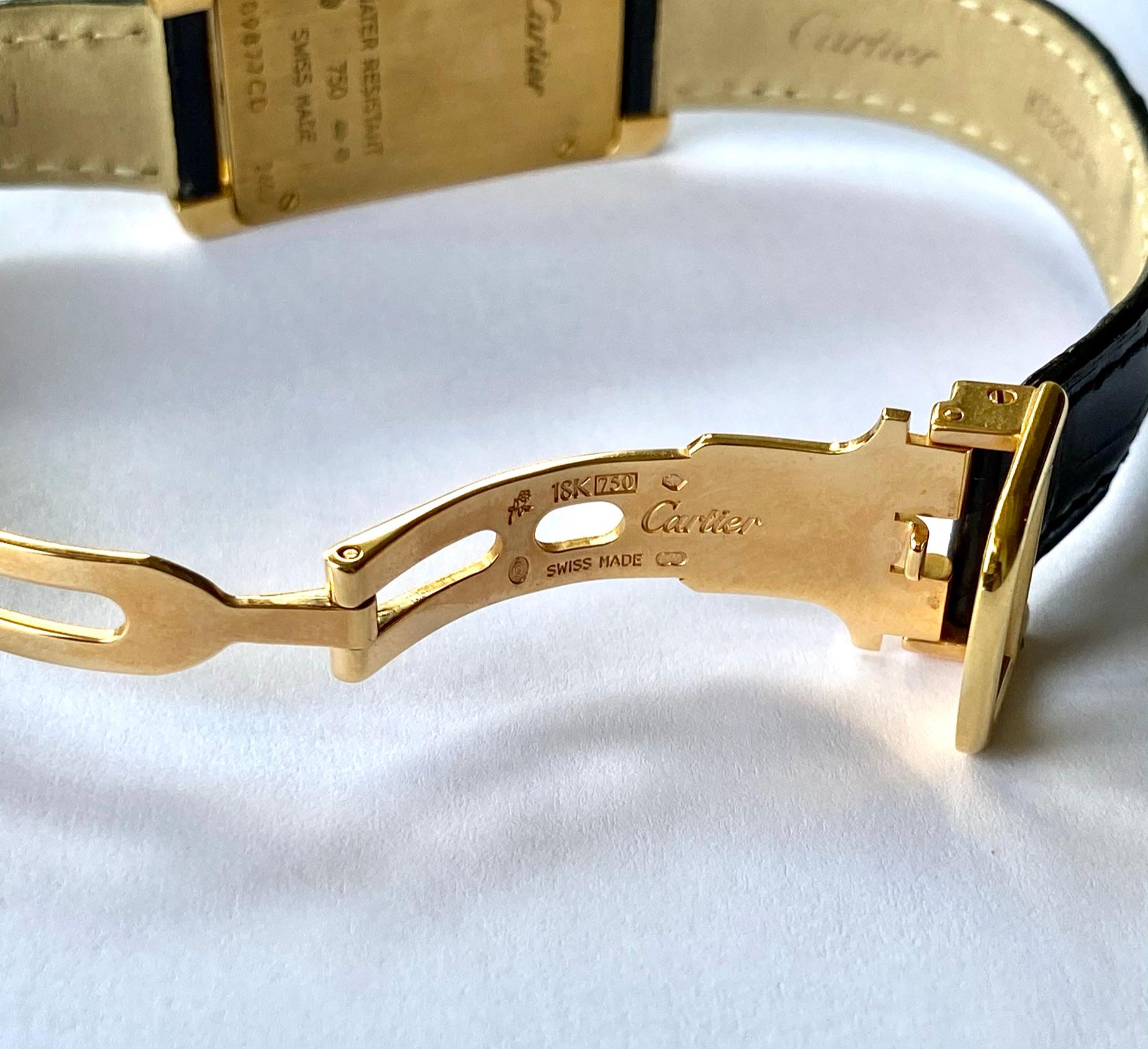 Brilliant Cut Cartier, Tank American Diamonds, Yellow Gold, Leather Strap, WB705631