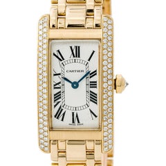 Cartier Tank Americaine 1710 Womens Quartz Watch 18K Yellow Gold White Dial