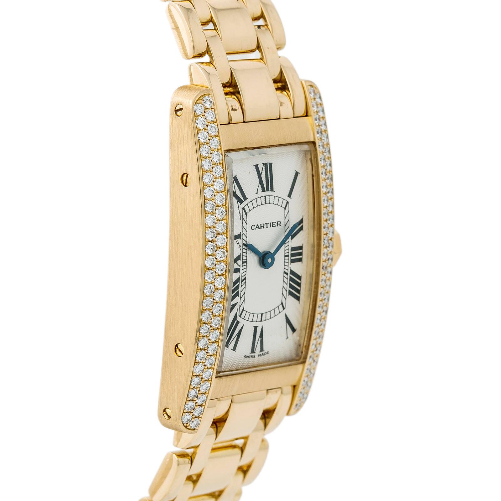 Contemporary Cartier Tank Americaine 1710 Womens Quartz Watch 18K Yellow Gold White Dial For Sale