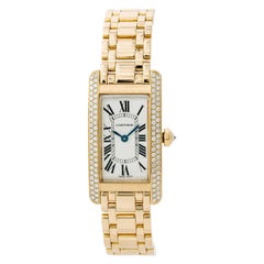 Cartier Tank Americaine 1710 Womens Quartz Watch 18K Yellow Gold White Dial