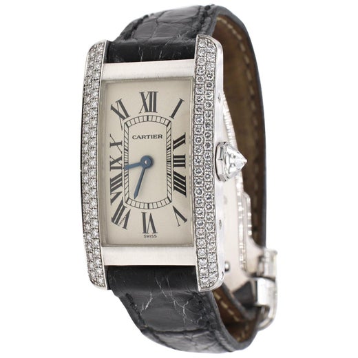 Cartier Tank Americaine 1713 18 Karat White Gold Diamond Leather Strap  Watch at 1stDibs | cartier diamond watch leather strap, cartier 1713, cartier  18k 1713