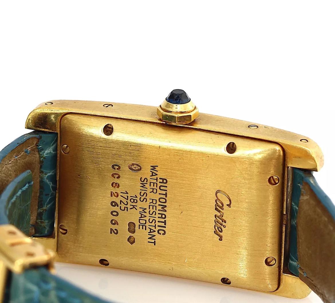 Cabochon Cartier Tank Americaine 1725 18k Yellow Gold 23mm Wristwatch For Sale