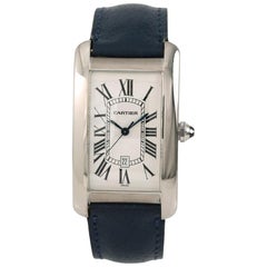Cartier Tank Americaine 1741 Herren-Automatikuhr weißes Zifferblatt 18 Karat Gold