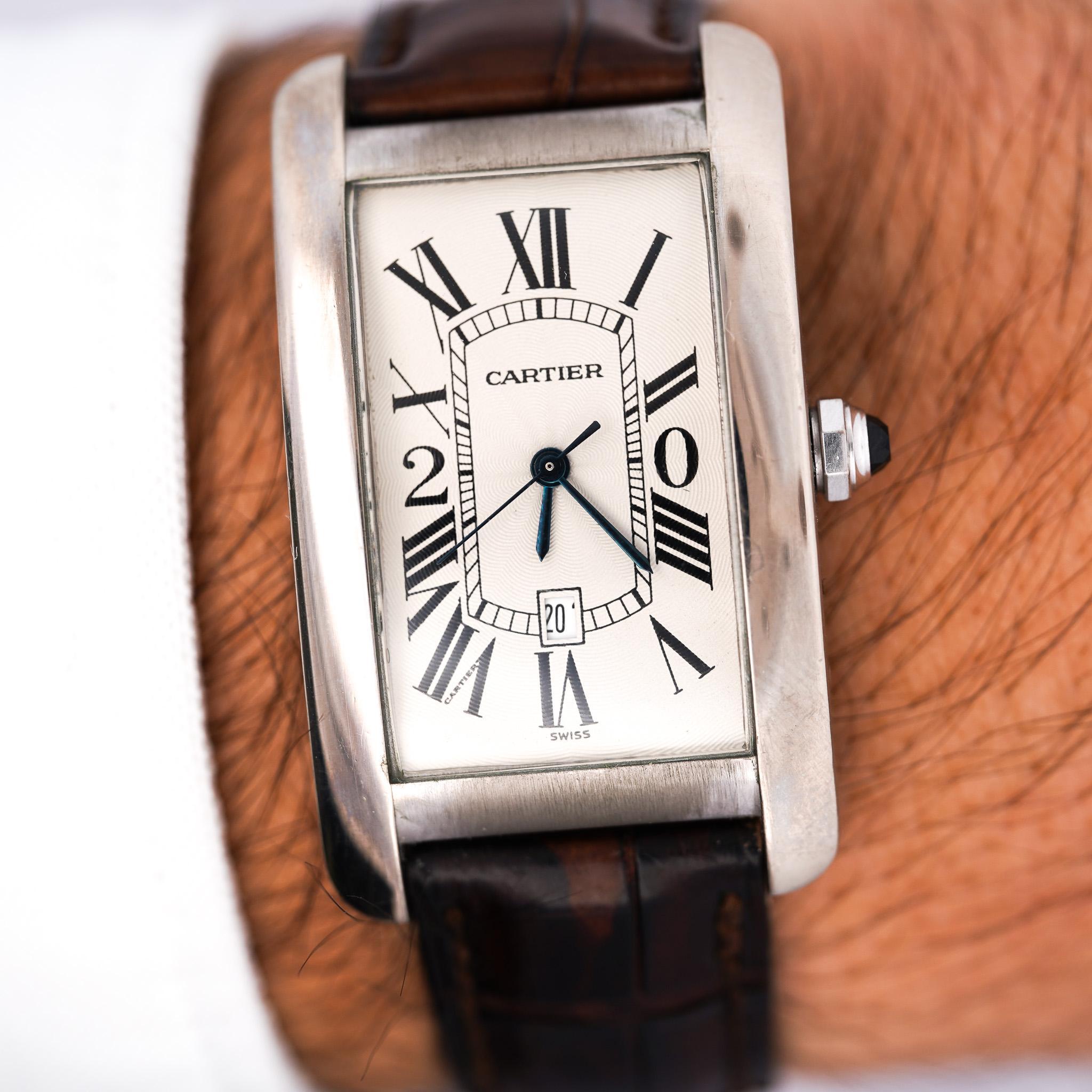 Reloj Automático Cartier Tank Americaine 1741 Oro Blanco Edición Servicio 20 años en venta 6