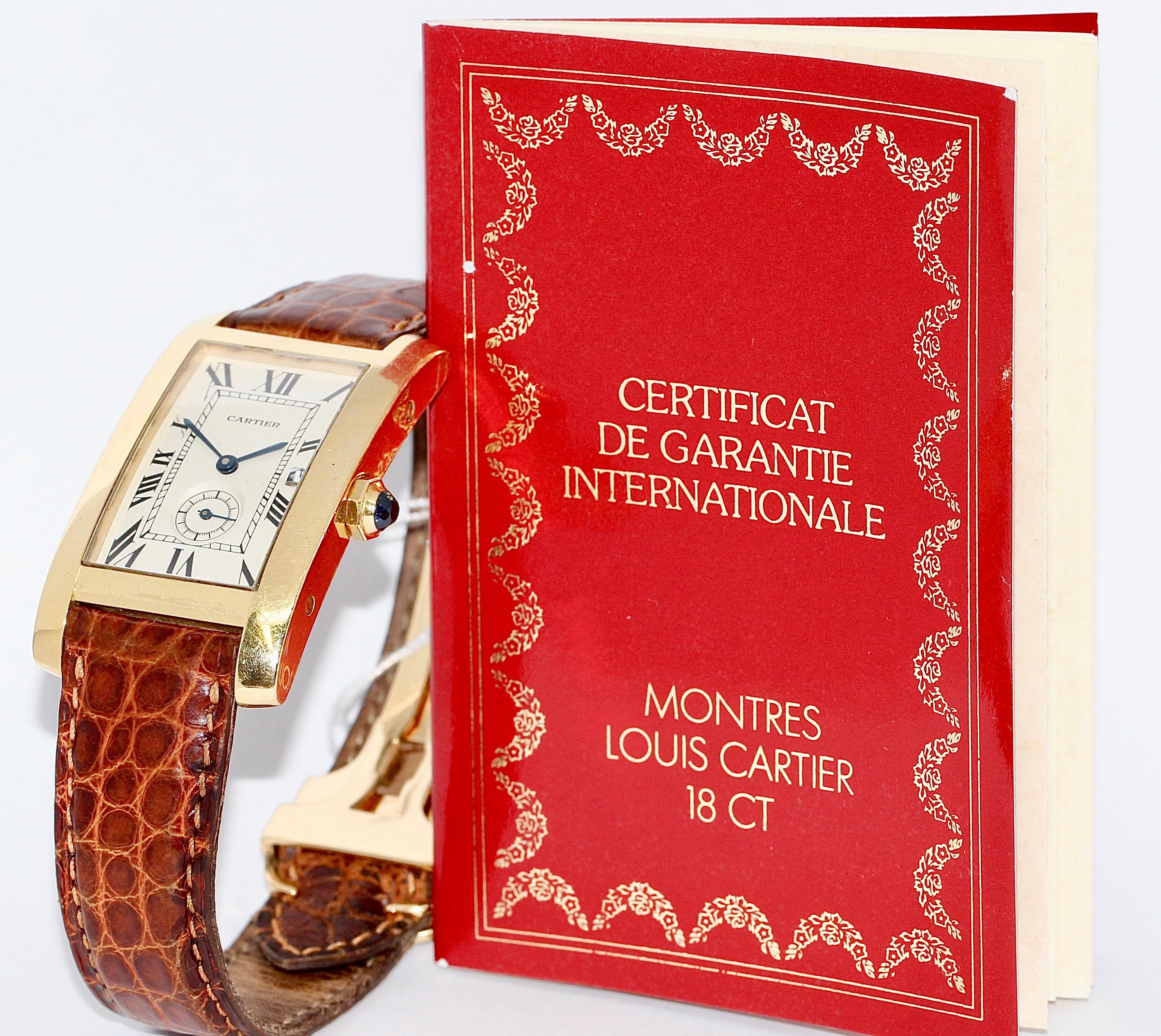 Cartier Tank Americaine 18 Karat Gold Ladies Watch with Original Certificate 4