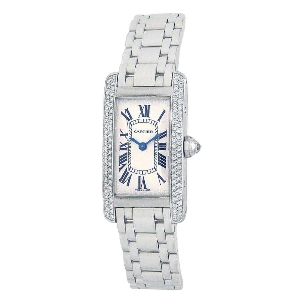 Cartier Tank Americaine 18 Karat White Gold Women's Watch Quartz WB7018L1 For Sale