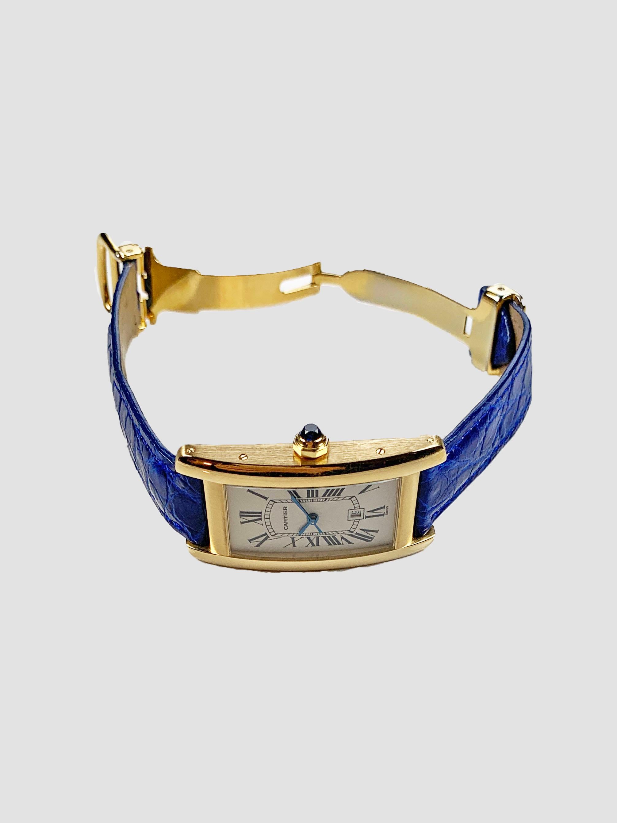 Cartier Tank Americaine 18 Karat Yellow Gold Automatic Watch For Sale 1