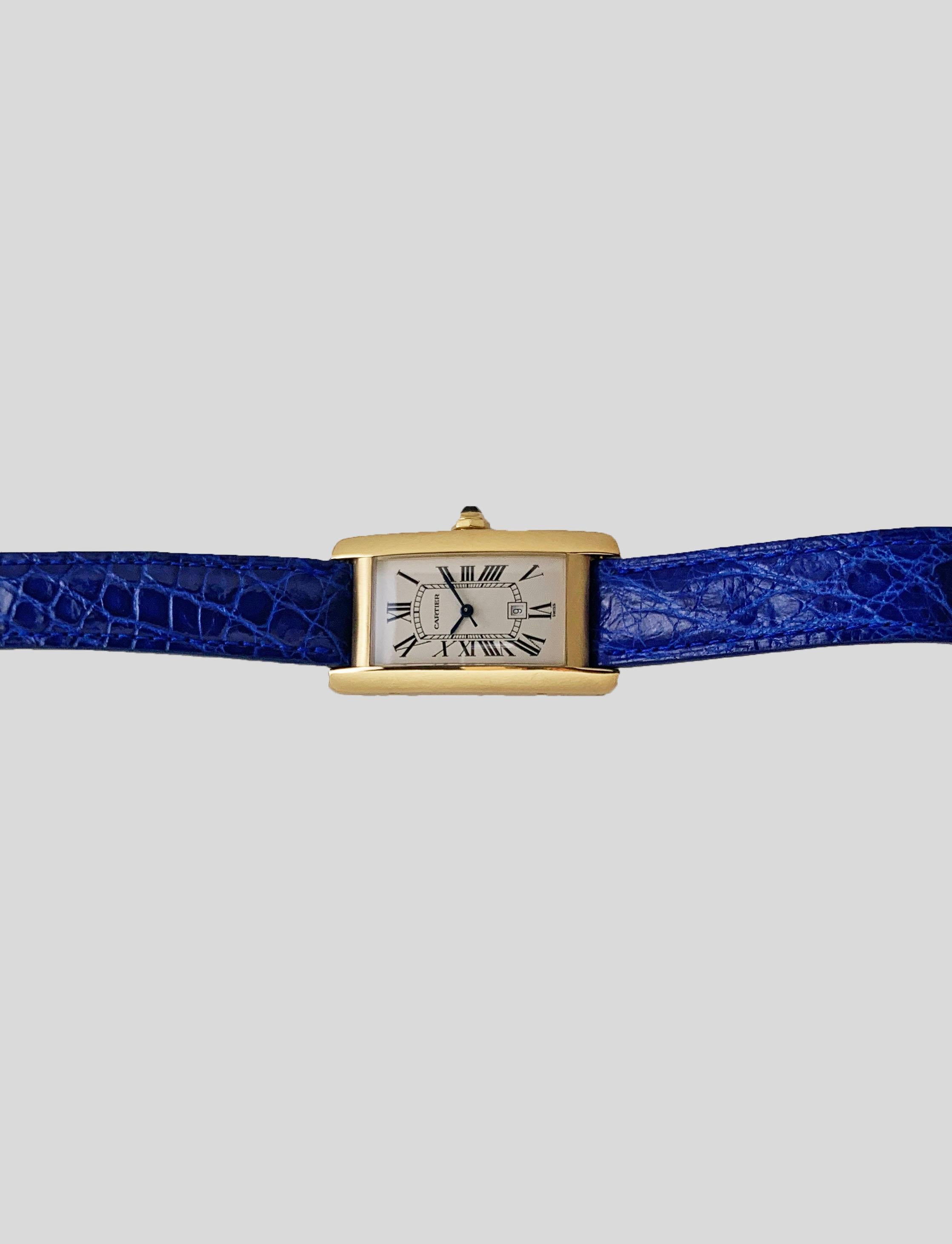 Cartier Tank Americaine 18 Karat Yellow Gold Automatic Watch For Sale 2