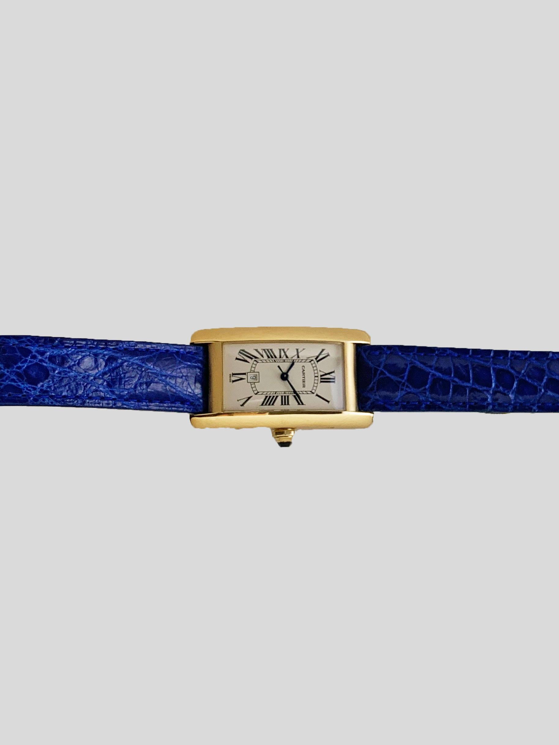 Cartier Tank Americaine 18 Karat Yellow Gold Automatic Watch For Sale 3