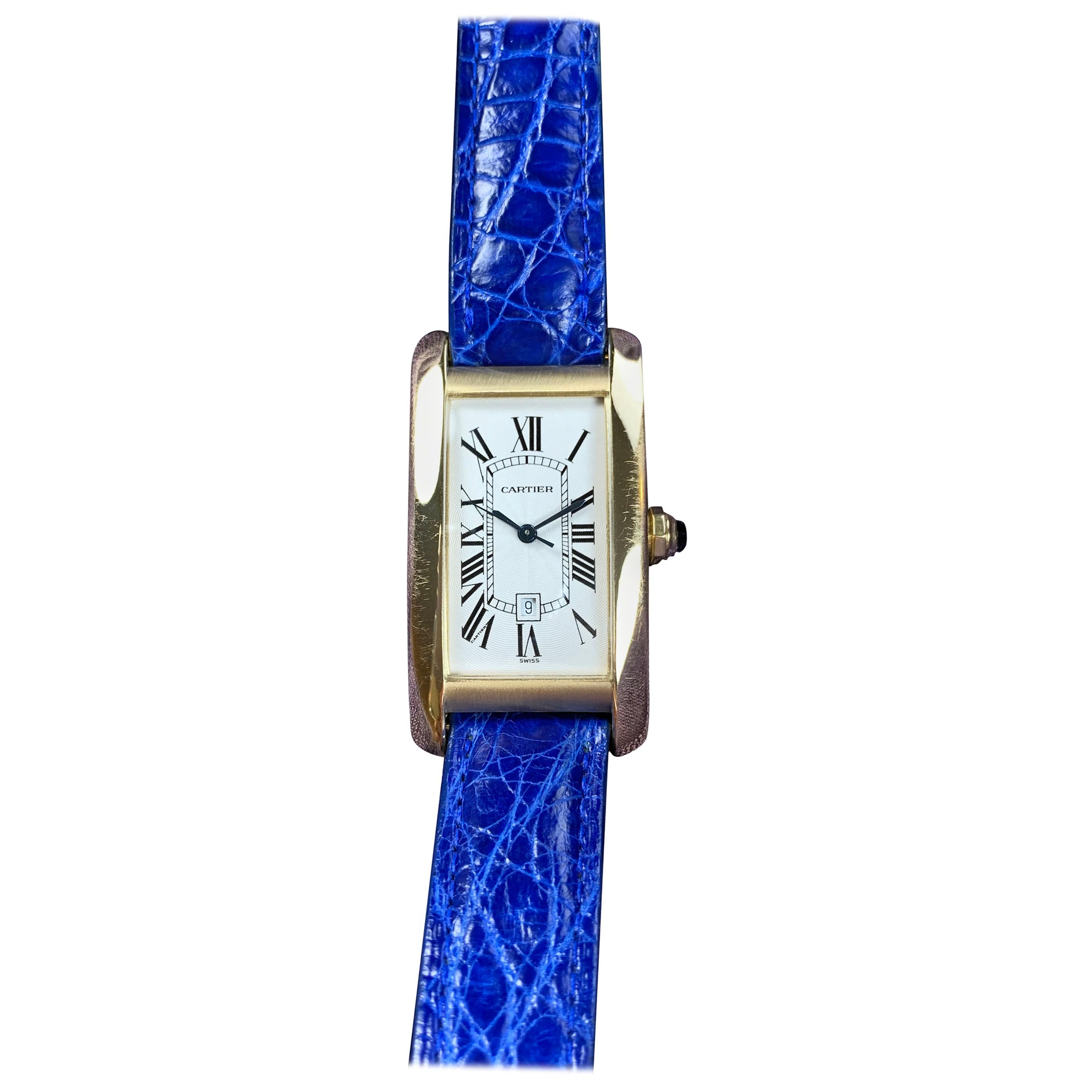 Cartier Tank Americaine 18 Karat Yellow Gold Automatic Watch For Sale