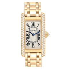 Cartier Tank Americaine 18 Karat Yellow Gold Diamond Ladies Watch WB7012K2