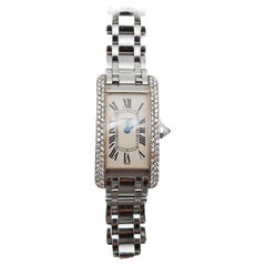 Cartier Tank Américaine 18k Gold Diamond Ladies Wristwatch