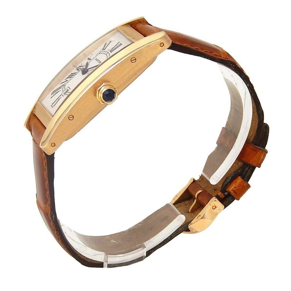 Brand: Cartier
Band Color: Brown	
Gender:	Men's
Case Size: 40-43.5mm	
MPN: Does Not Apply
Lug Width: 16mm	
Features:	12-Hour Dial, Gold Bezel, Roman Numerals, Swiss Made, Swiss Movement
Style: Dress/Formal	
Movement: Mechanical (Automatic)
Age