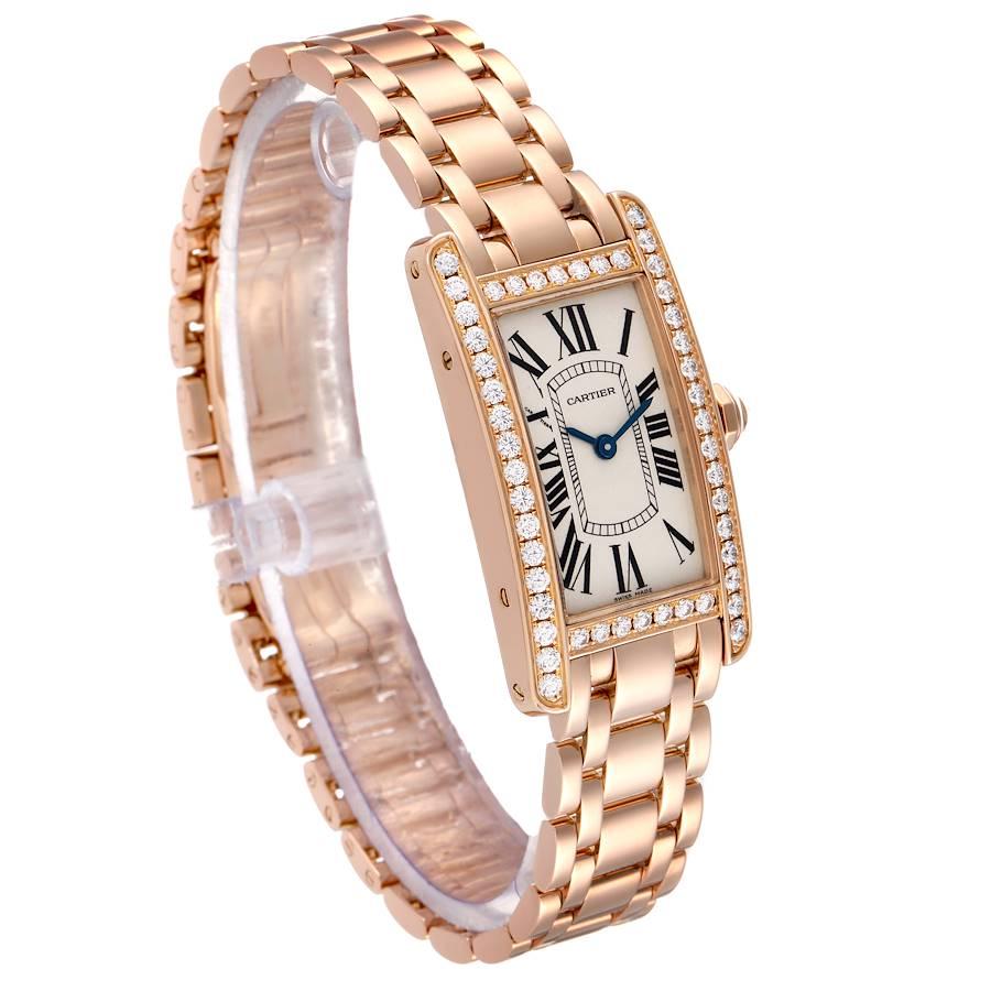 Cartier Tank Americaine 18K Rose Gold Diamond Ladies Watch WB7079M5 In Excellent Condition For Sale In Atlanta, GA