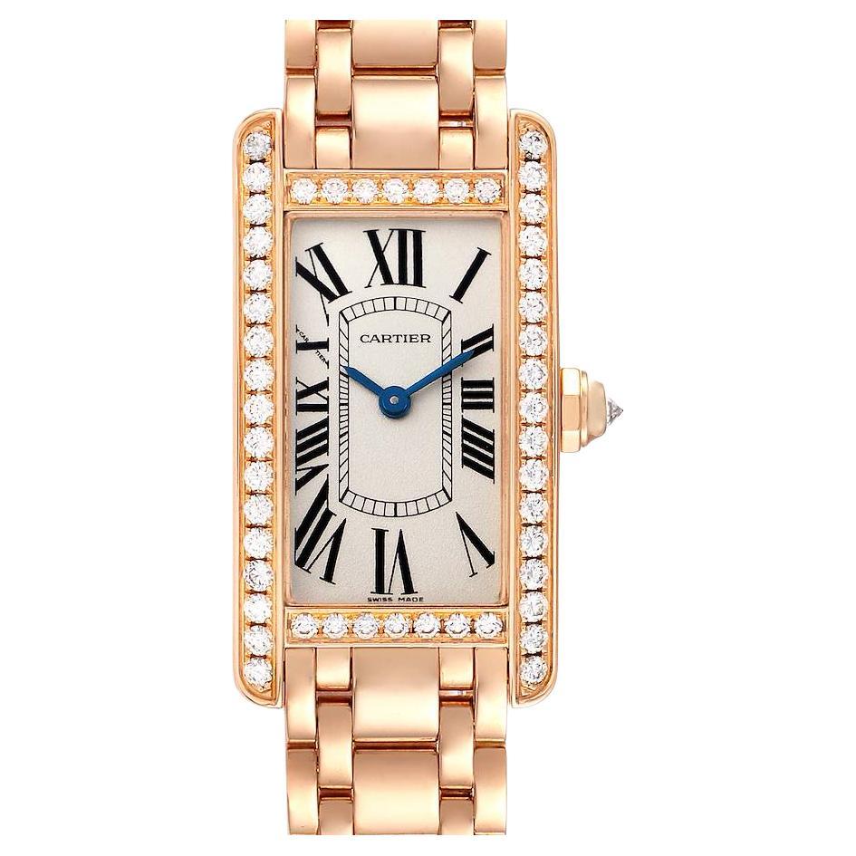 Cartier Tank Americaine 18K Rose Gold Diamond Ladies Watch WB7079M5 For Sale