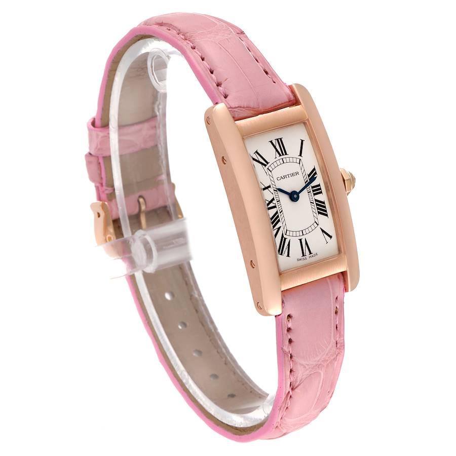 Cartier Tank Americaine 18K Rose Gold Silver Dial Ladies Watch W2607456 In Excellent Condition For Sale In Atlanta, GA