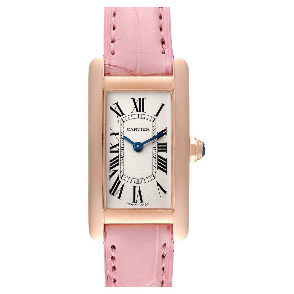 Cartier Tank Americaine 18K Rose Gold Silver Dial Ladies Watch W2607456 For Sale