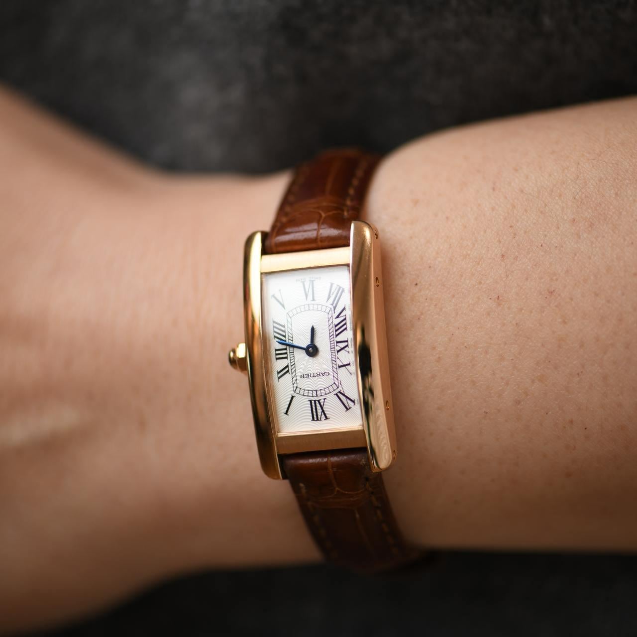 Cabochon Cartier Tank Américaine 18K Rose Gold Watch Small Model W2607456