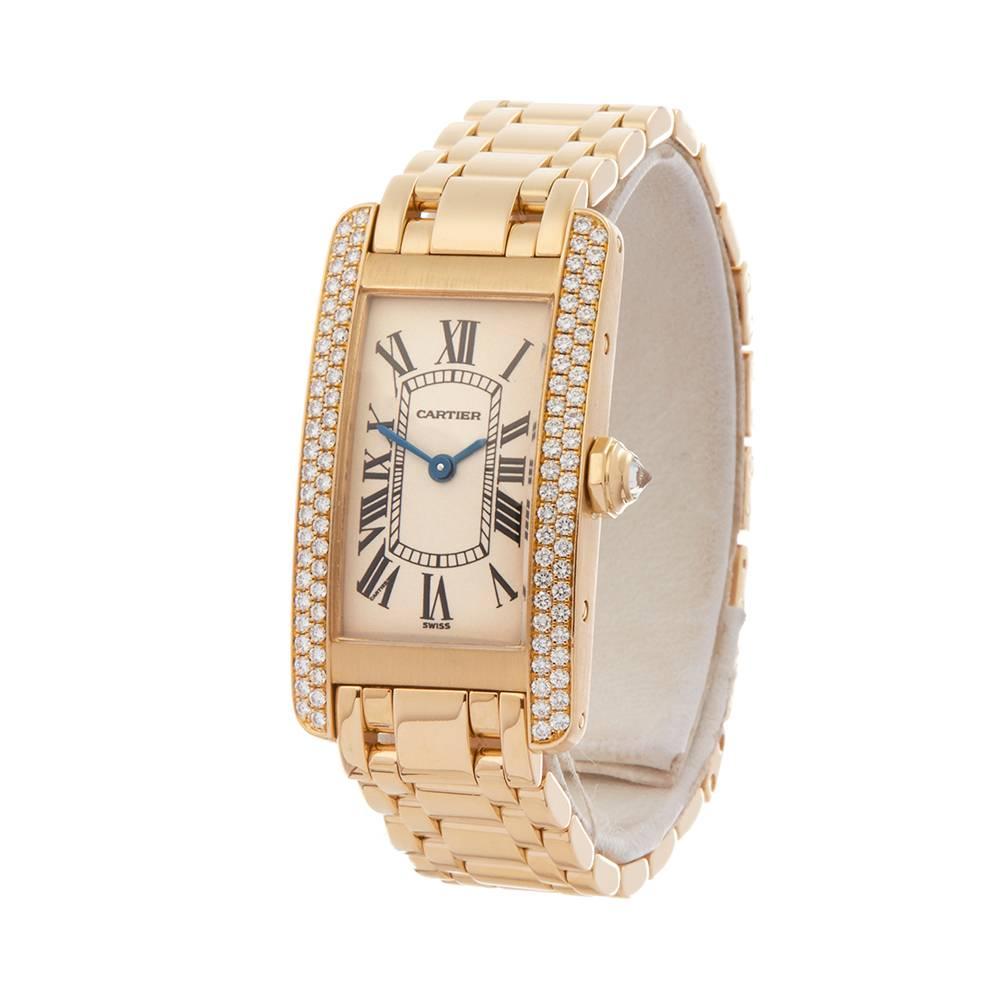 Ref: W4700
Manufacturer: Cartier
Model: Tank Americaine
Model Ref: 1710 or WB7043JQ
Age: 2000
Gender: Ladies
Complete With: Box Only
Dial: White Roman 
Glass: Sapphire Crystal
Movement: Quartz
Water Resistance: To Manufacturers Specifications
Case: