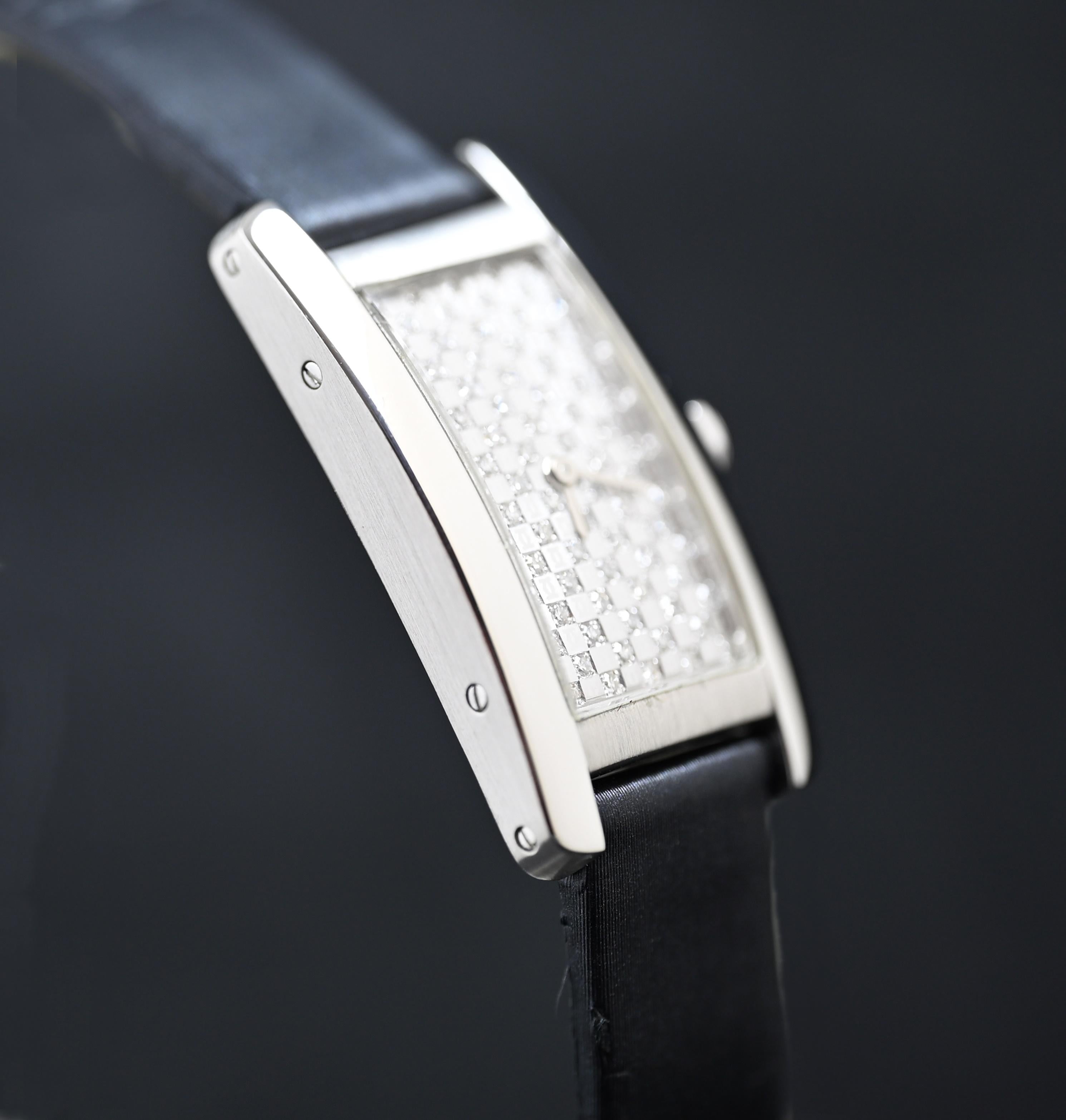 Cartier Tank Americaine 18K WG Diamant Pave Zifferblatt Quarz Ref. 2489, 2000er Jahre Damen
