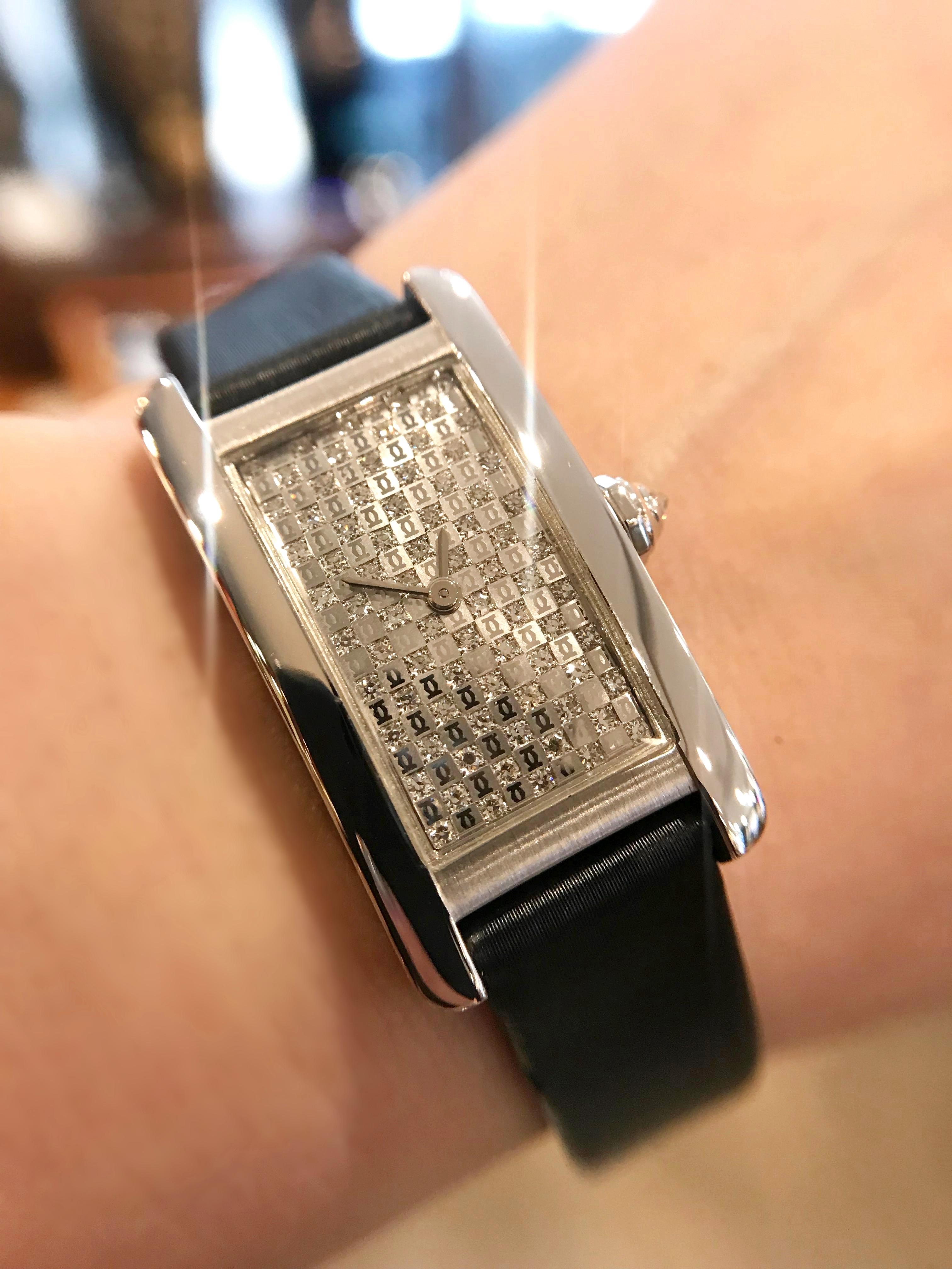 Cartier Tank Americaine 18K WG Diamant Pave Zifferblatt Quarz Ref. 2489, 2000er Jahre 4