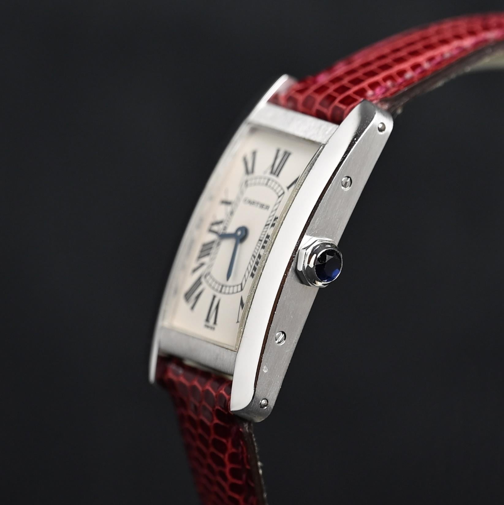 Women's or Men's Cartier Tank Americaine 18K WG Quartz 1713 w/ Service Paper. 2000's For Sale