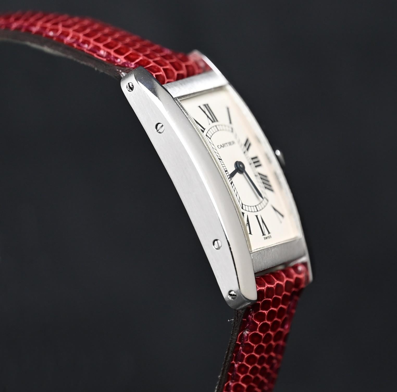 Cartier Tank Americaine 18K WG Quartz 1713 w/ Service Paper. 2000's For Sale 1