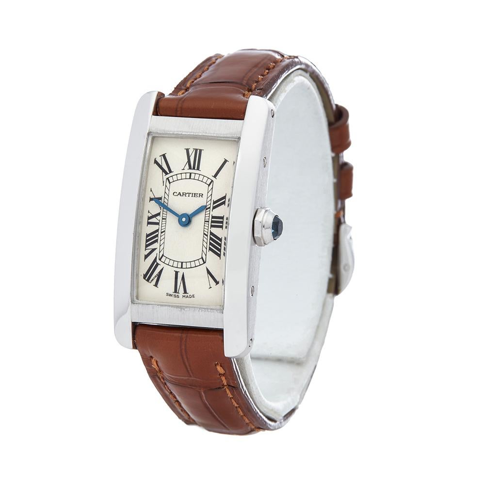 Ref: W5458
Manufacturer: Cartier
Model: Tank Americaine
Model Ref: 2486
Age: 
Gender: Ladies
Complete With: Xupes Presentation Box, Service Pouch and Service Papers
Dial: White Roman 
Glass: Sapphire Crystal
Movement: Quartz
Water Resistance: To