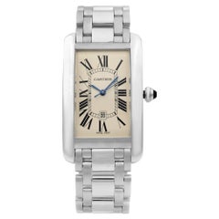 Cartier Montre Tank Américaine automatique à cadran crème en or 18 carats et ornements, pour hommes W2605511