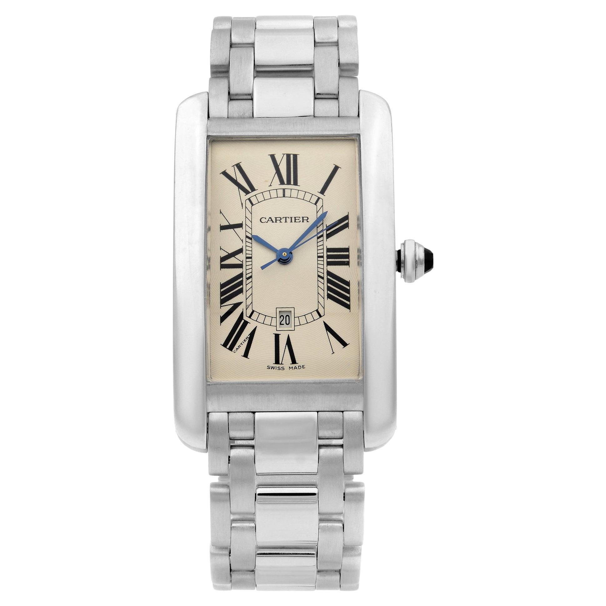 Cartier Tank Americaine 18K White Gold Cream Dial Automatic Mens Watch W2605511