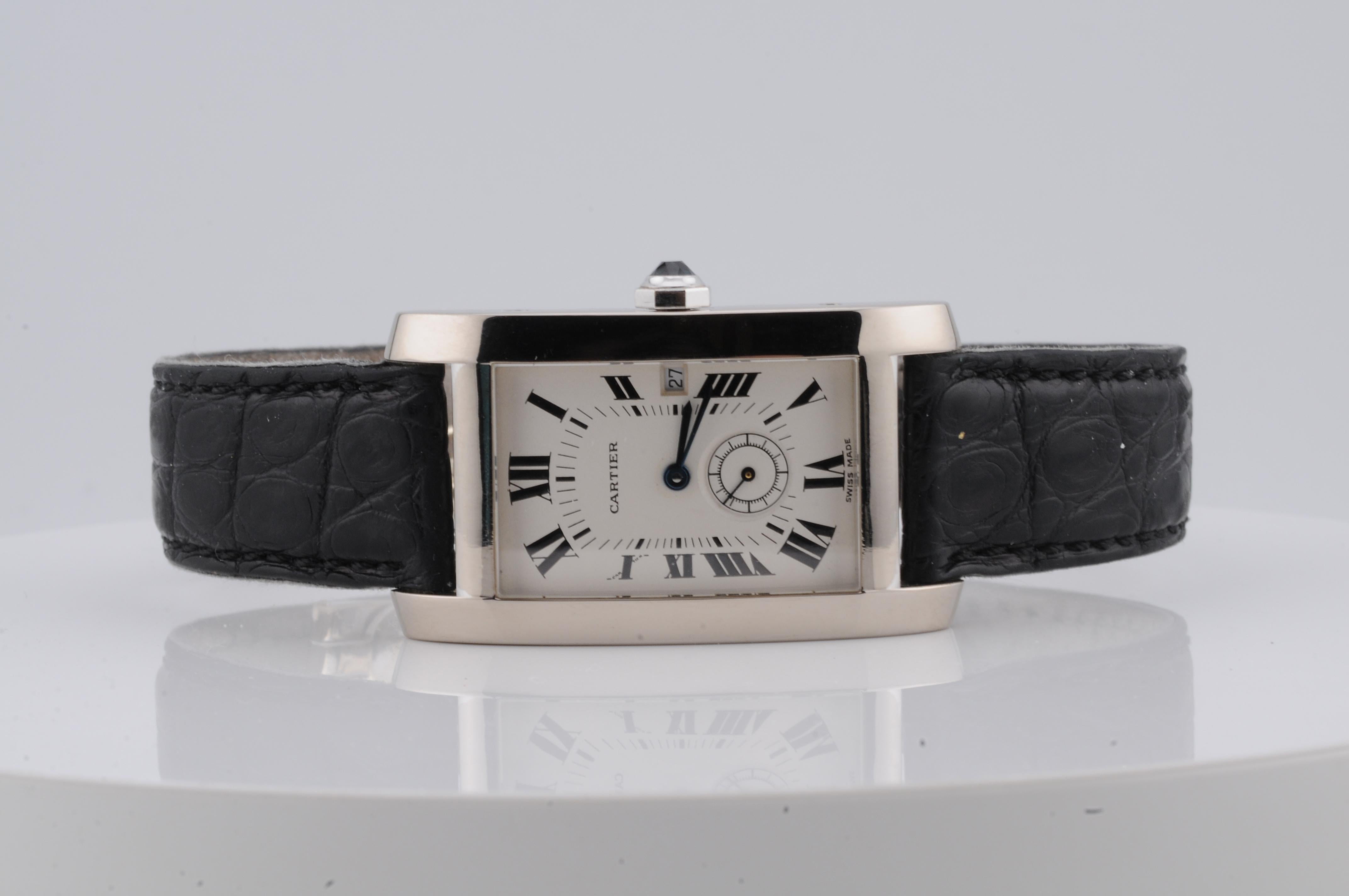 Aesthetic Movement Cartier Tank Américaine 18k White Gold Full Set – 1994 Quartz – Ref. 3012905 For Sale