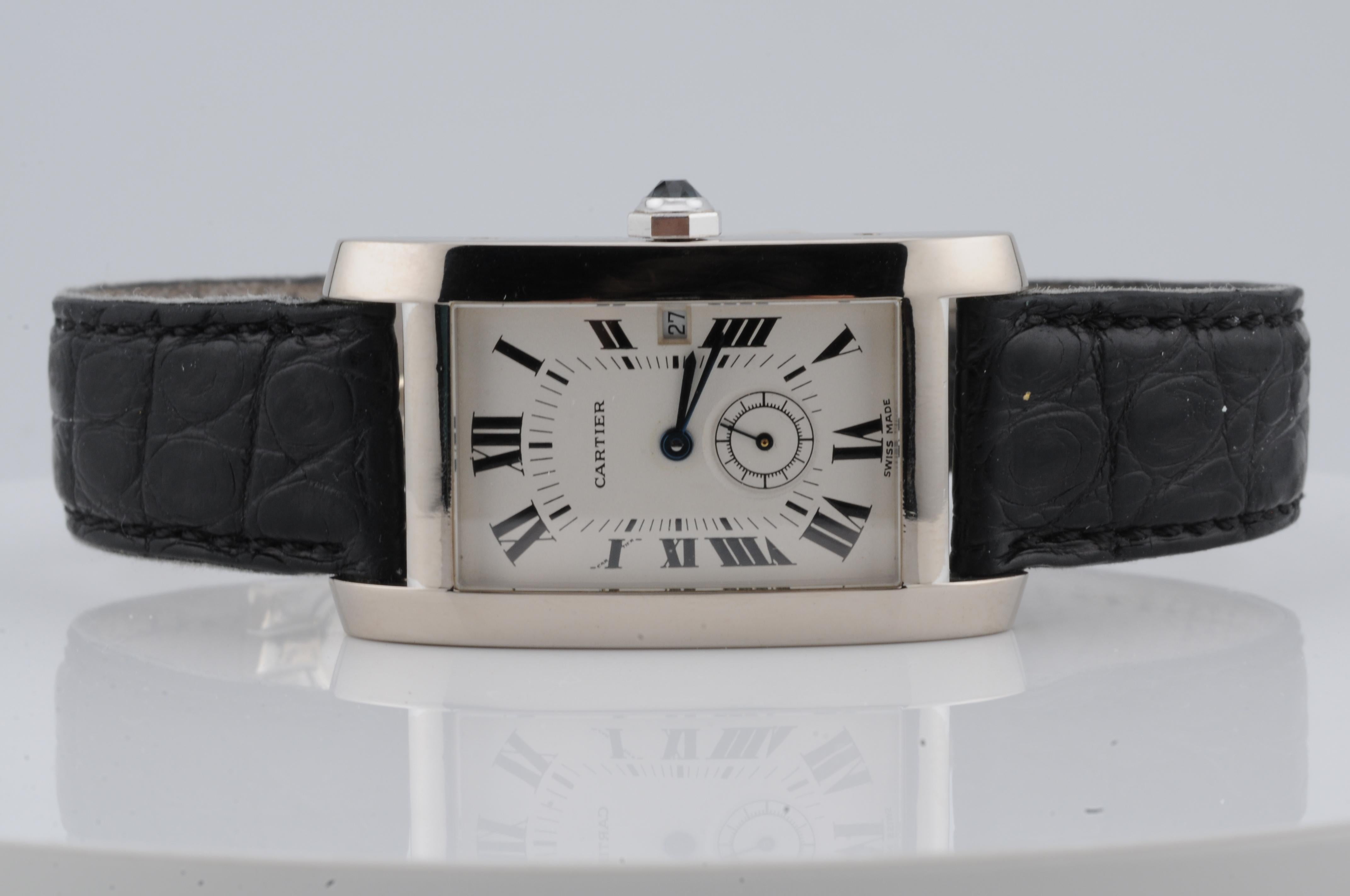 Women's or Men's Cartier Tank Américaine 18k White Gold Full Set – 1994 Quartz – Ref. 3012905 For Sale