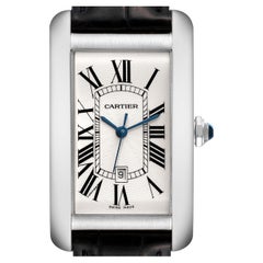 Cartier Tank Americaine 18K White Gold Large Mens Watch W2603256 Box Card