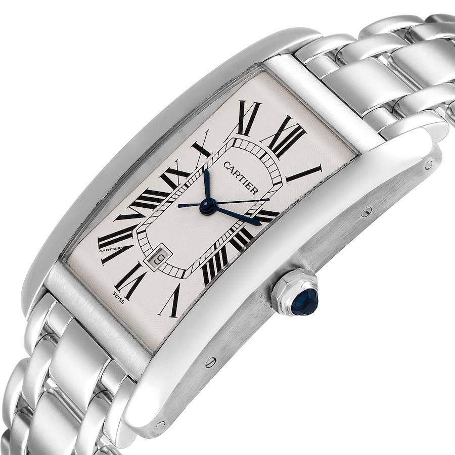 Cartier: 18 Karat Weißgold große Herrenuhr Tank Americaine W26032L1 mit Box und Papieren im Angebot 2