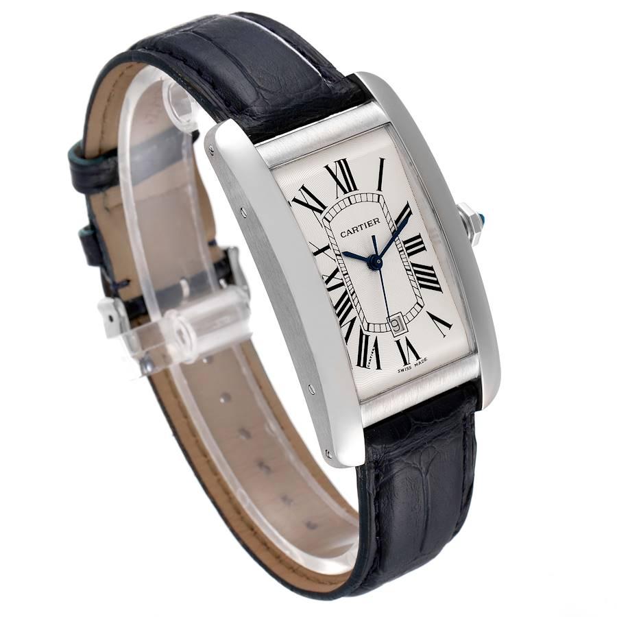 Cartier Tank Americaine 18K White Gold Large Silver Dial Mens Watch W2603256 In Excellent Condition For Sale In Atlanta, GA