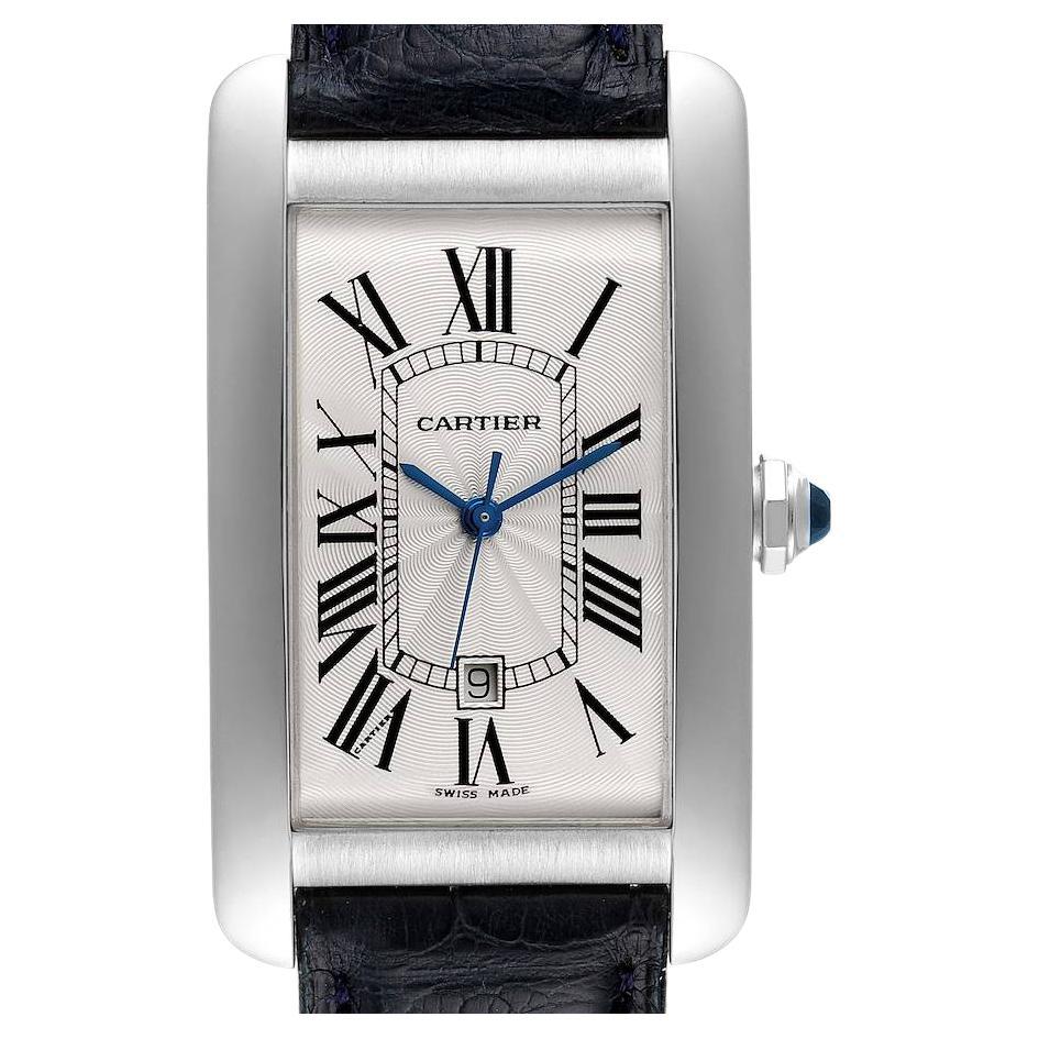 Cartier Tank Americaine 18K White Gold Large Silver Dial Mens Watch W2603256 For Sale