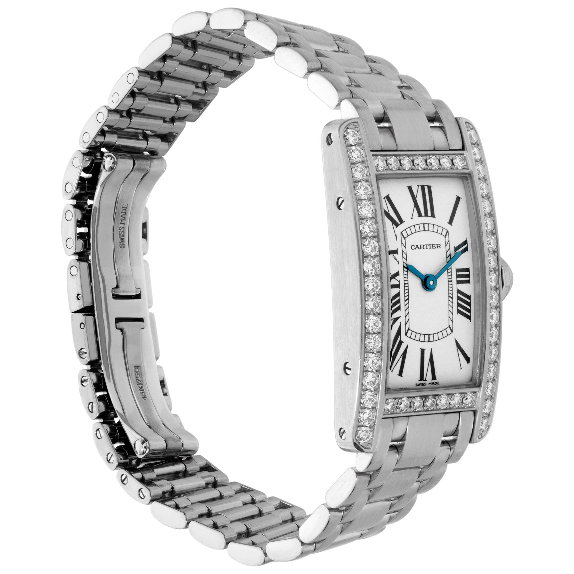 Cartier Tank Americaine 18k white gold Quartz Wristwatch Ref WB7073L1 In Excellent Condition In Surfside, FL