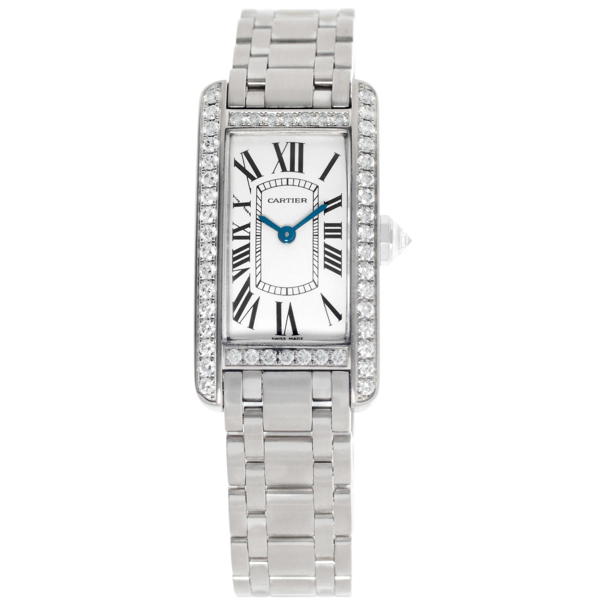 Cartier Tank Americaine 18k white gold Quartz Wristwatch Ref WB7073L1 For Sale